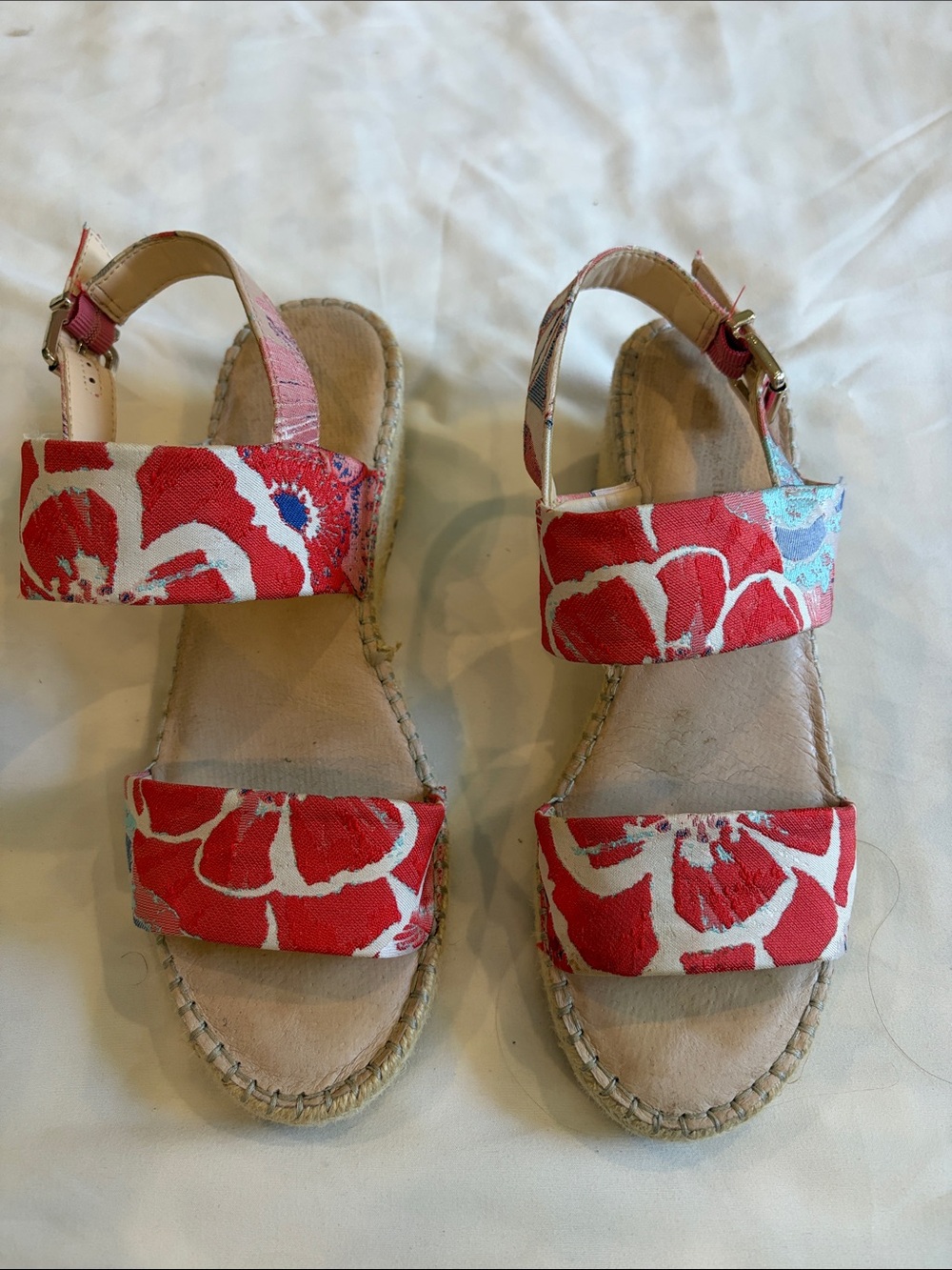 Red Floral Canvas Espadrille Sandals